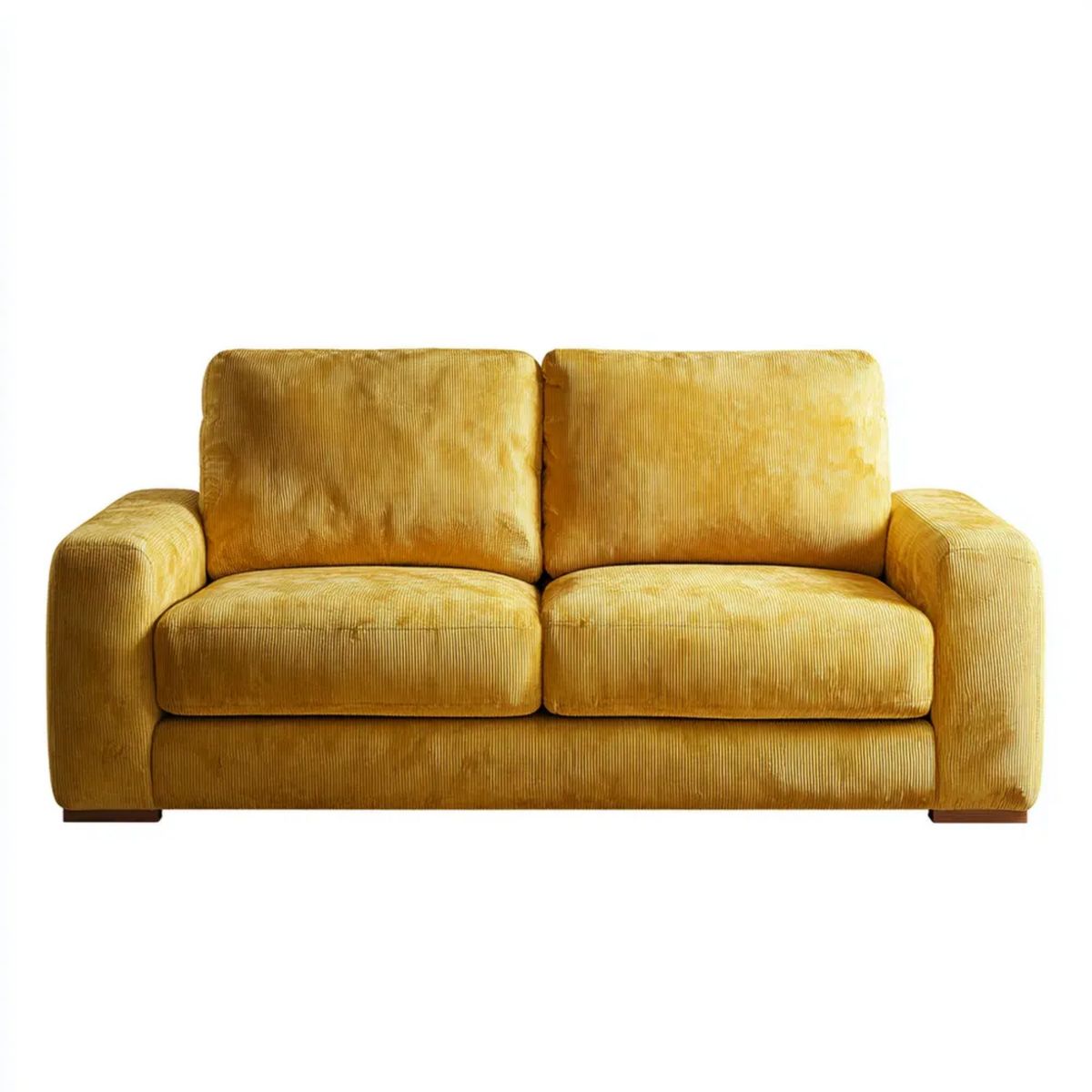 Sofa dwuosobowa musztardowa z tapicerką z poliestru sztruksowego, 160 x 90 x 85 cm