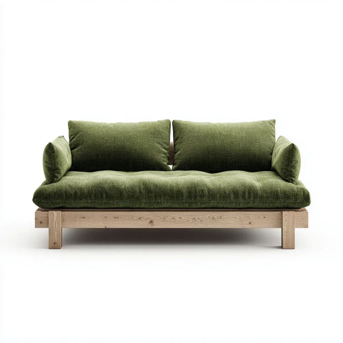 Sofa 3-osobowa zielona z litego drewna sosnowego i tapicerką poliestrową 200 x 90 x 75 cm