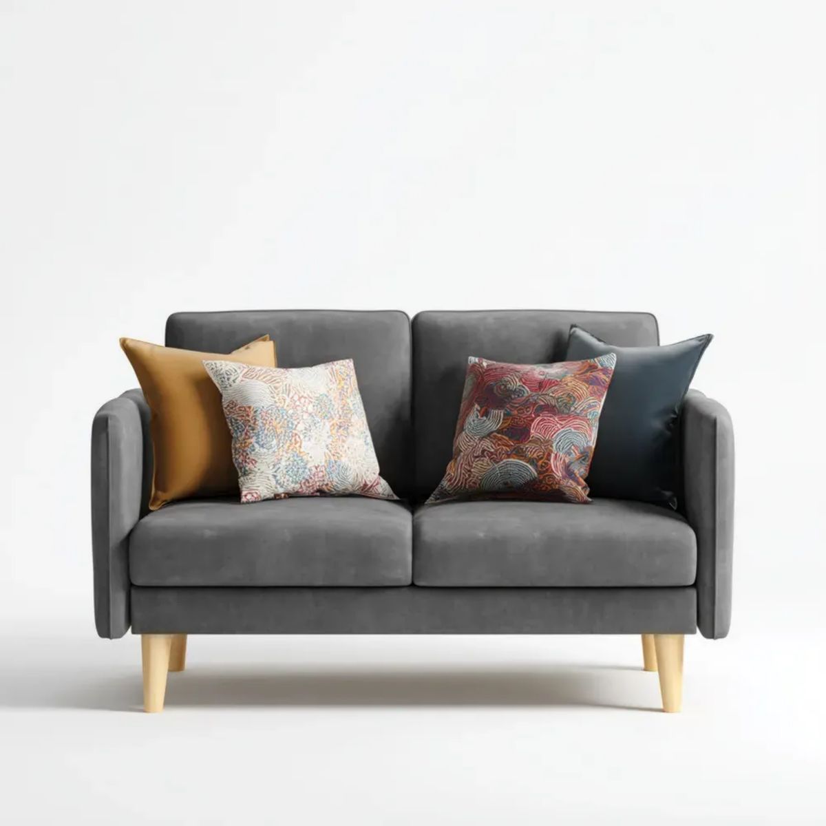 Sofa 2-osobowa szara z tapicerką poliestrową, 140 × 82 × 84 cm