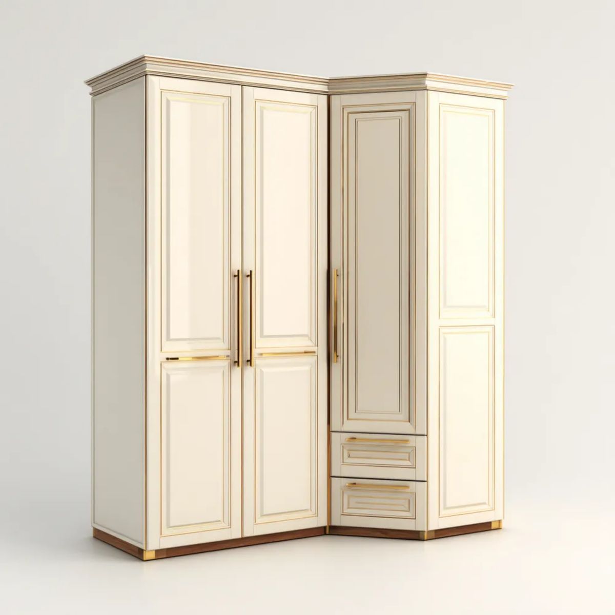 Kremowo-złota narożna szafa 3-drzwiowa z płyty MDF 180 × 180 × 220 cm, kształt L
