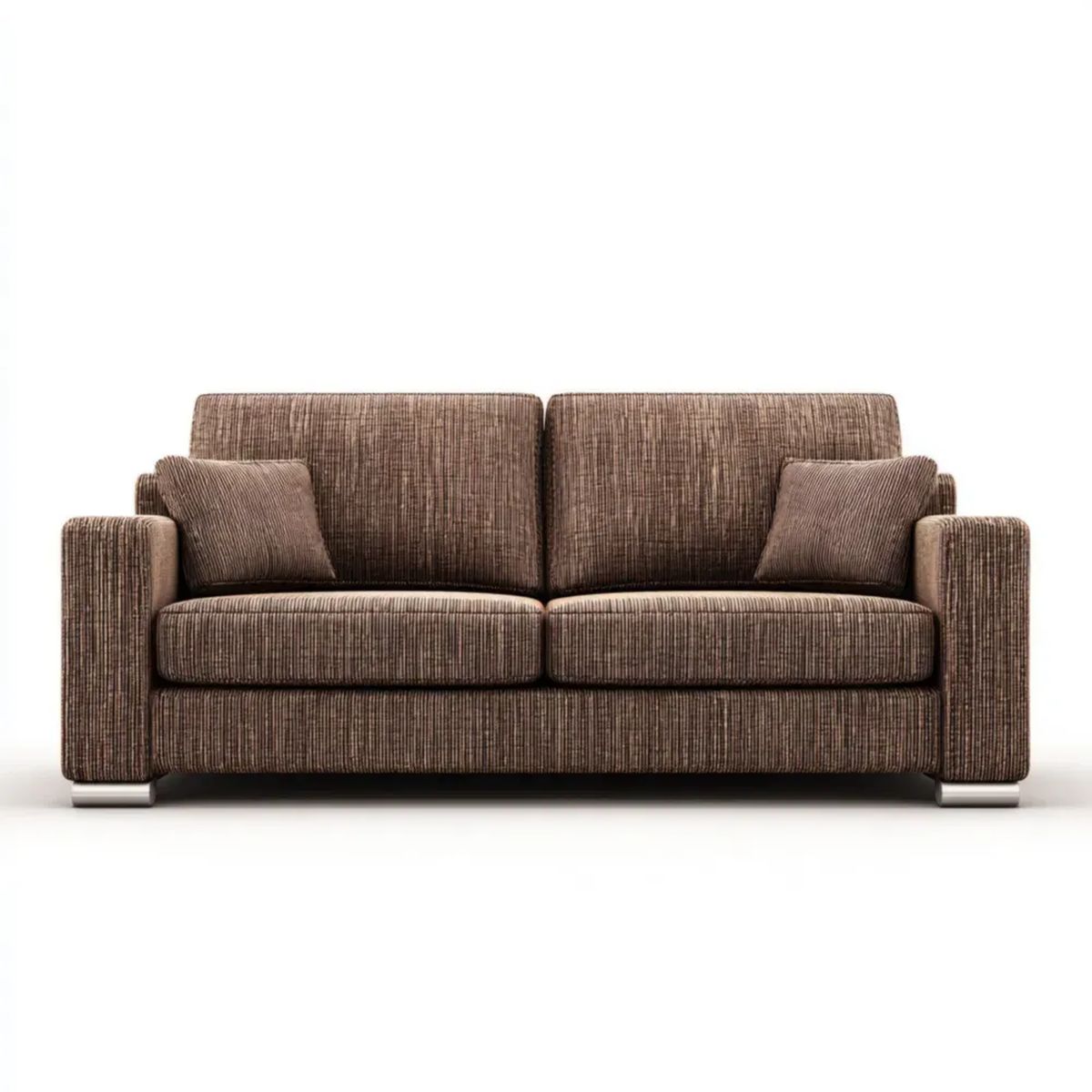 Dwuosobowa sofa z tkaniny brązowa ze srebrnymi nóżkami, 160 x 85 x 88 cm