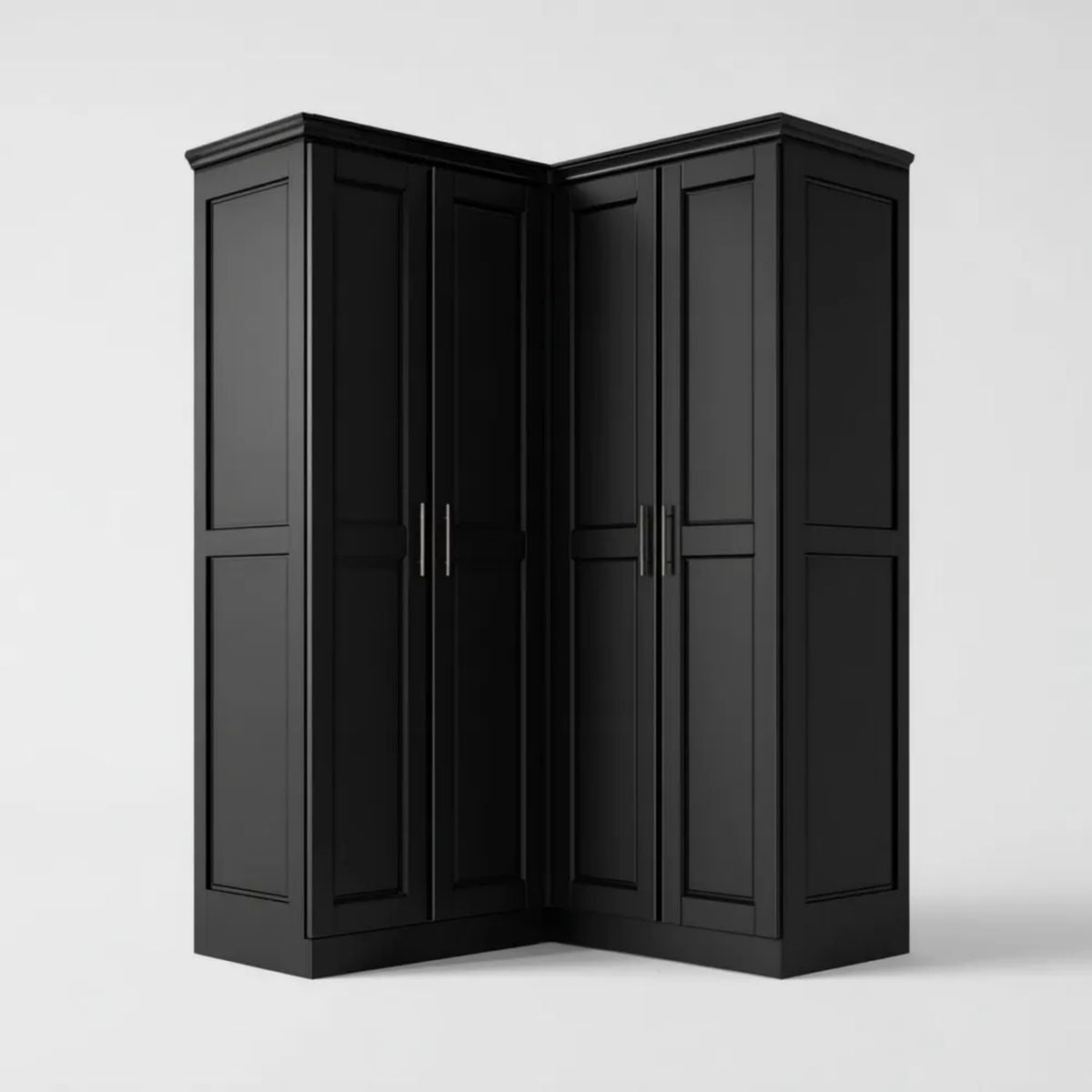 Czarna szafa narożna z płyty MDF, 4-drzwiowa, 180 x 180 x 60 x 220 cm