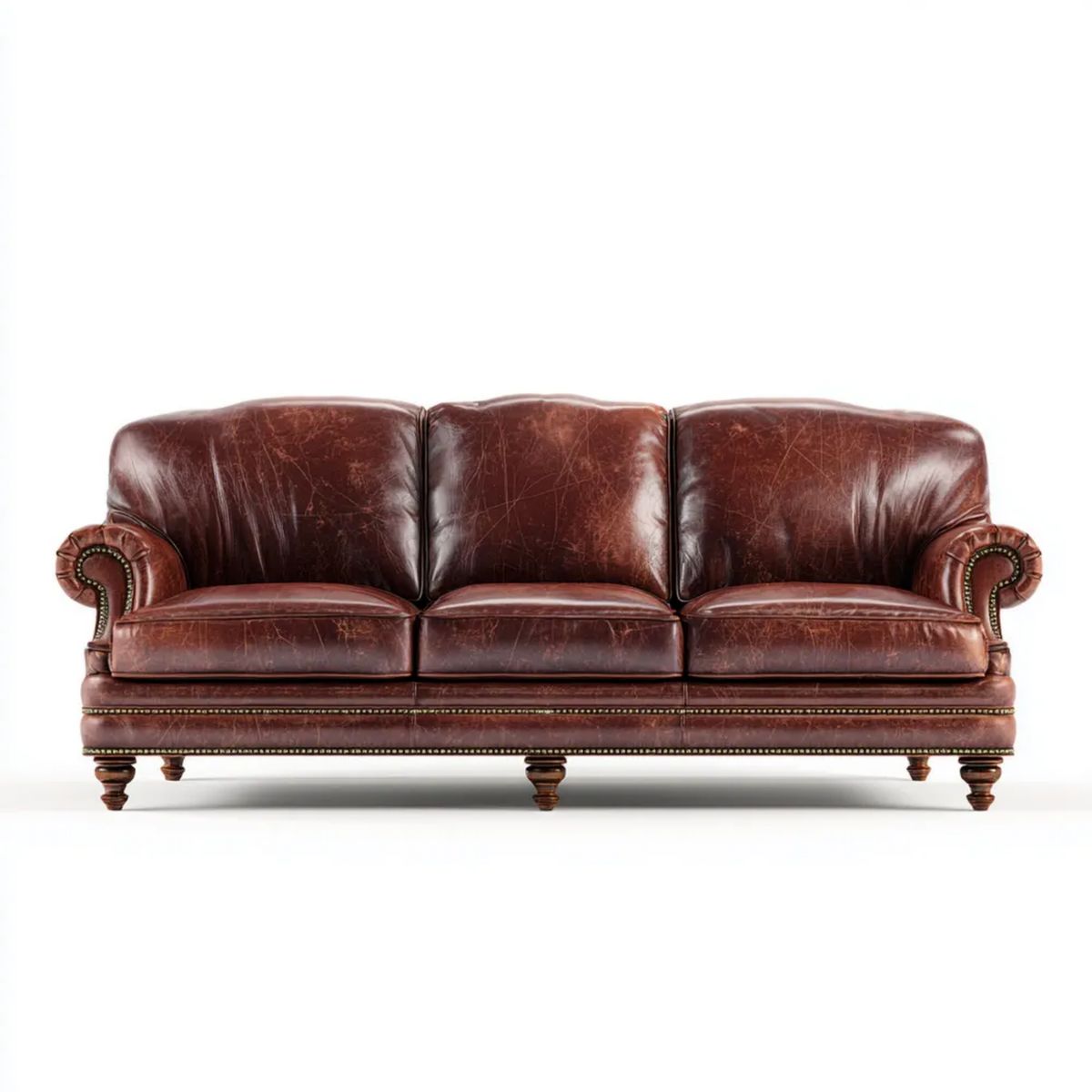 Trzyosobowa sofa brązowa z tapicerką PU, 220 x 90 x 92 cm