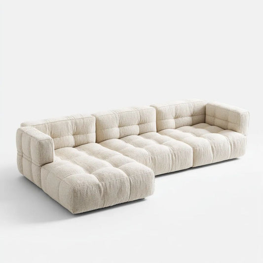 Kremowa sofa narożna w kształcie L z lewym szezlongiem, sztruks poliestrowy, 290 × 170 × 72 cm