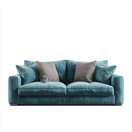 Trzyosobowa sofa z weluru poliestrowego, turkusowo-szara, 220 × 95 × 85 cm