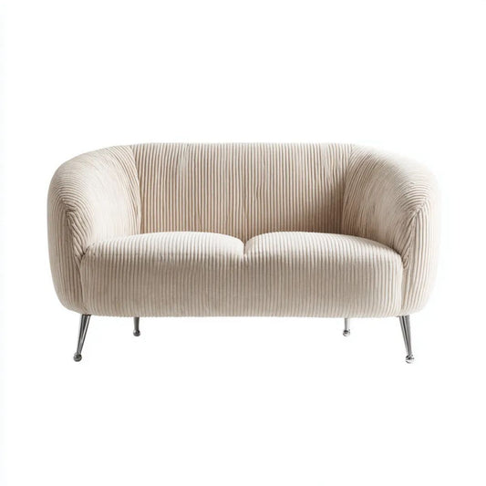 Kremowa sofa dwuosobowa z tapicerką z poliestru sztruksowego, 140 x 78 x 76 cm