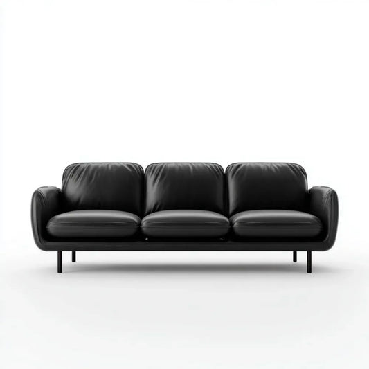 Czarna trzyosobowa sofa ze skóry syntetycznej, 200 × 85 × 82 cm