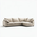 Beżowa sofa narożna z tapicerką poliestrową w kształcie L, 260 × 170 × 85 cm