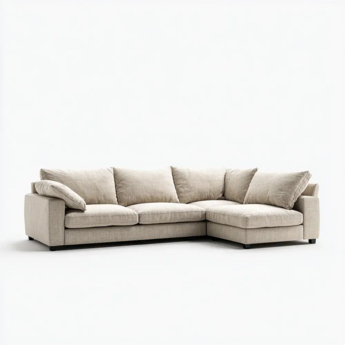 Beżowa sofa narożna z tapicerką poliestrową w kształcie L, 260 × 170 × 85 cm