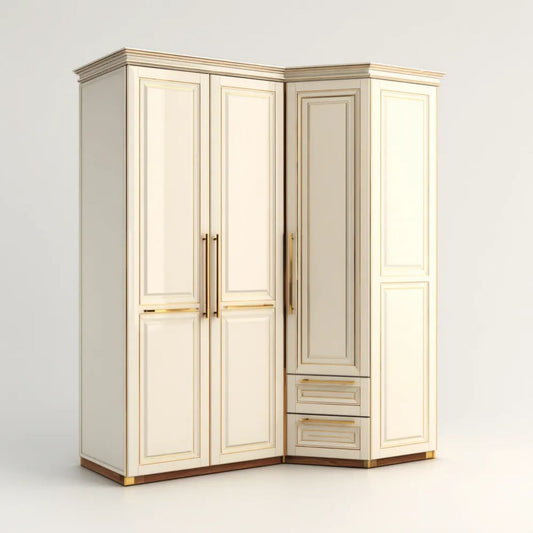 Kremowo-złota narożna szafa 3-drzwiowa z płyty MDF 180 × 180 × 220 cm, kształt L
