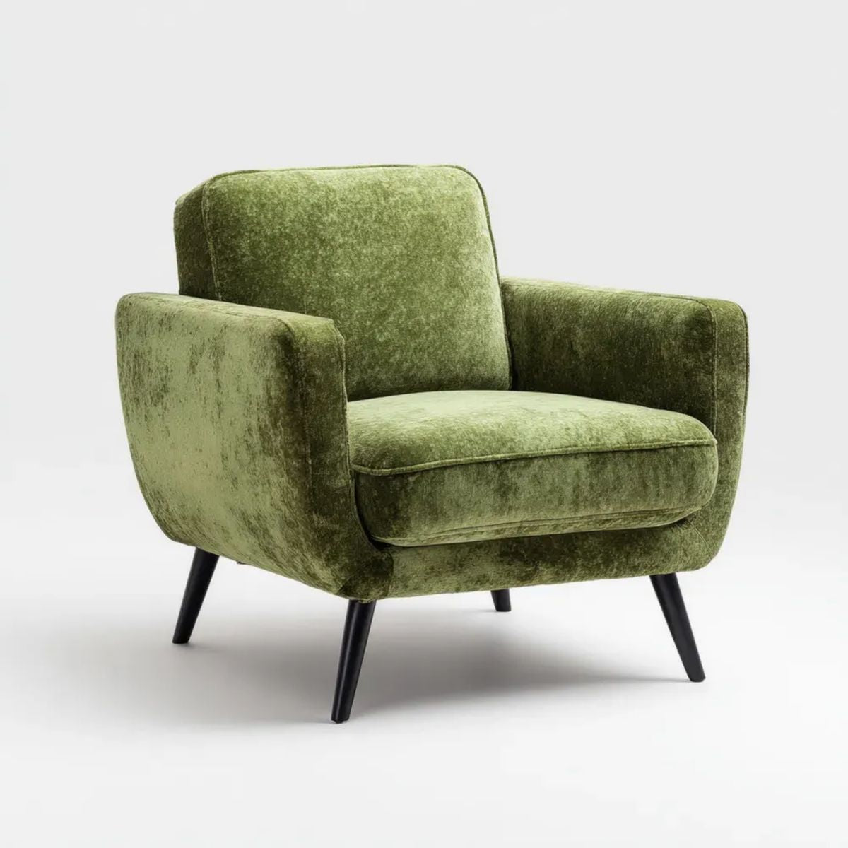 Zielony fotel wypoczynkowy z aksamitu na metalowych nogach, 82 × 80 × 85 cm