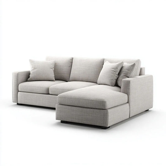 3-osobowa sofa narożna z tkaniny jasnoszara, prawostronna, 260 × 160 × 85 cm