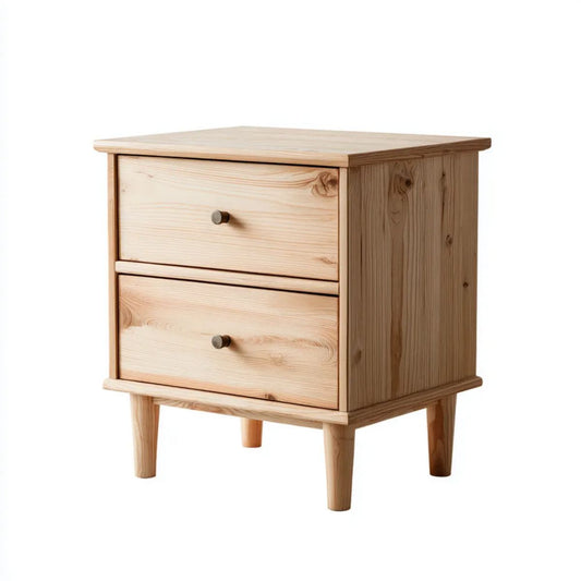 Drewniana szafka nocna z 2 szufladami, naturalna sosna, 45 × 35 × 60 cm
