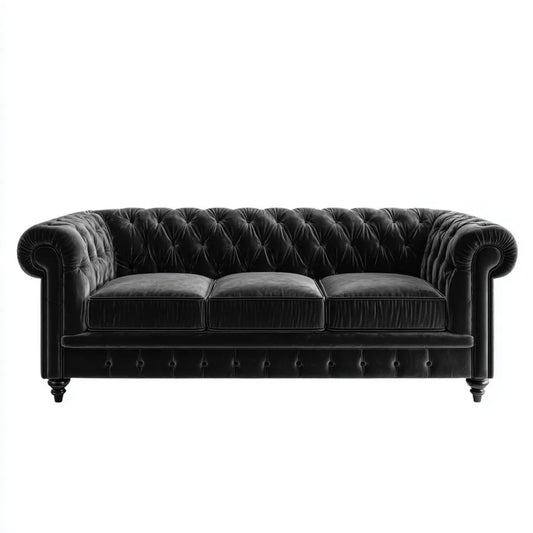 Sofa Chesterfield 3-osobowa czarna tapicerowana skórą syntetyczną PU 220 × 90 × 75 cm