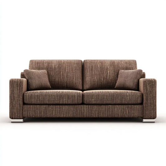 Dwuosobowa sofa z tkaniny brązowa ze srebrnymi nóżkami, 160 x 85 x 88 cm
