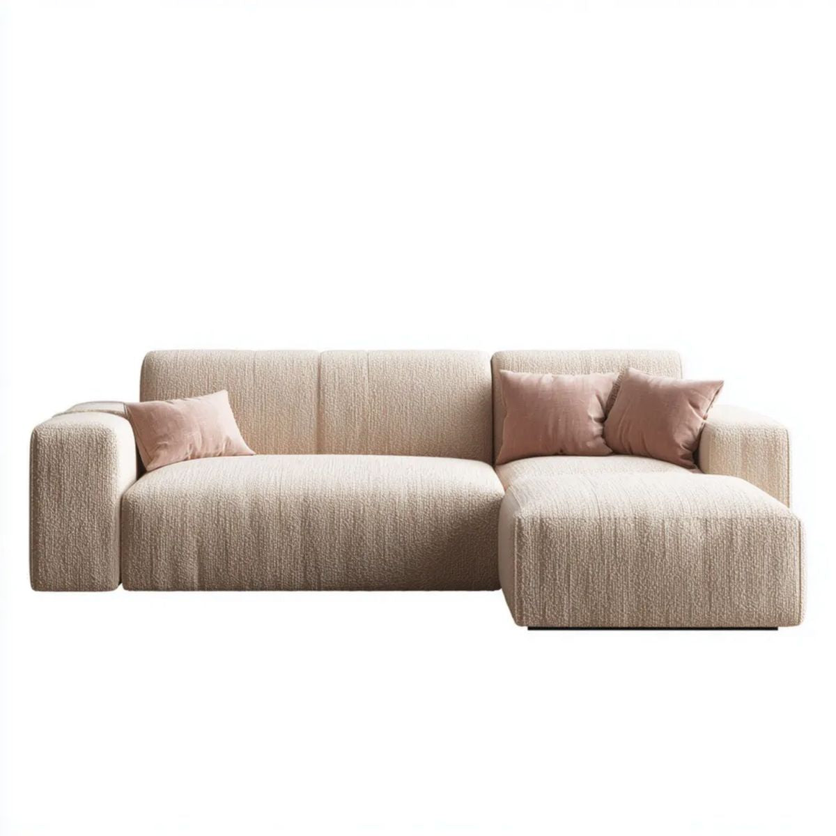 Beżowa sofa narożna z szezlongiem z poliestru, prawostronna, 280 x 170 x 78 cm, kształt L
