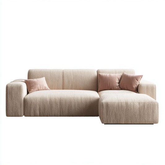 Beżowa sofa narożna z szezlongiem z poliestru, prawostronna, 280 x 170 x 78 cm, kształt L