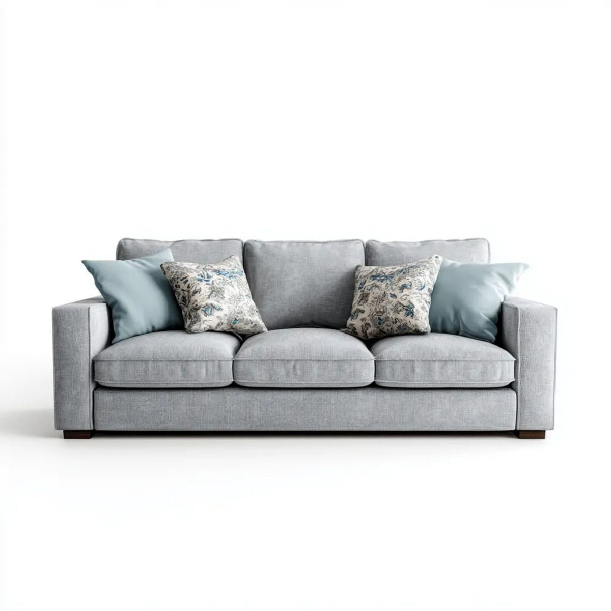 Sofa trzyosobowa jasnoszara z tapicerką poliestrową, 220 × 90 × 88 cm