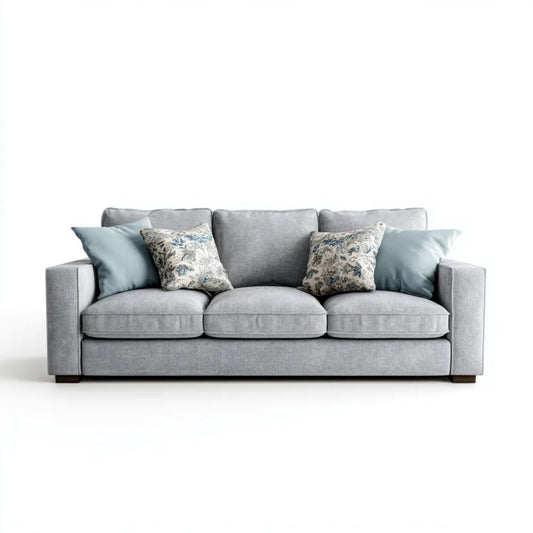 Sofa trzyosobowa jasnoszara z tapicerką poliestrową, 220 × 90 × 88 cm