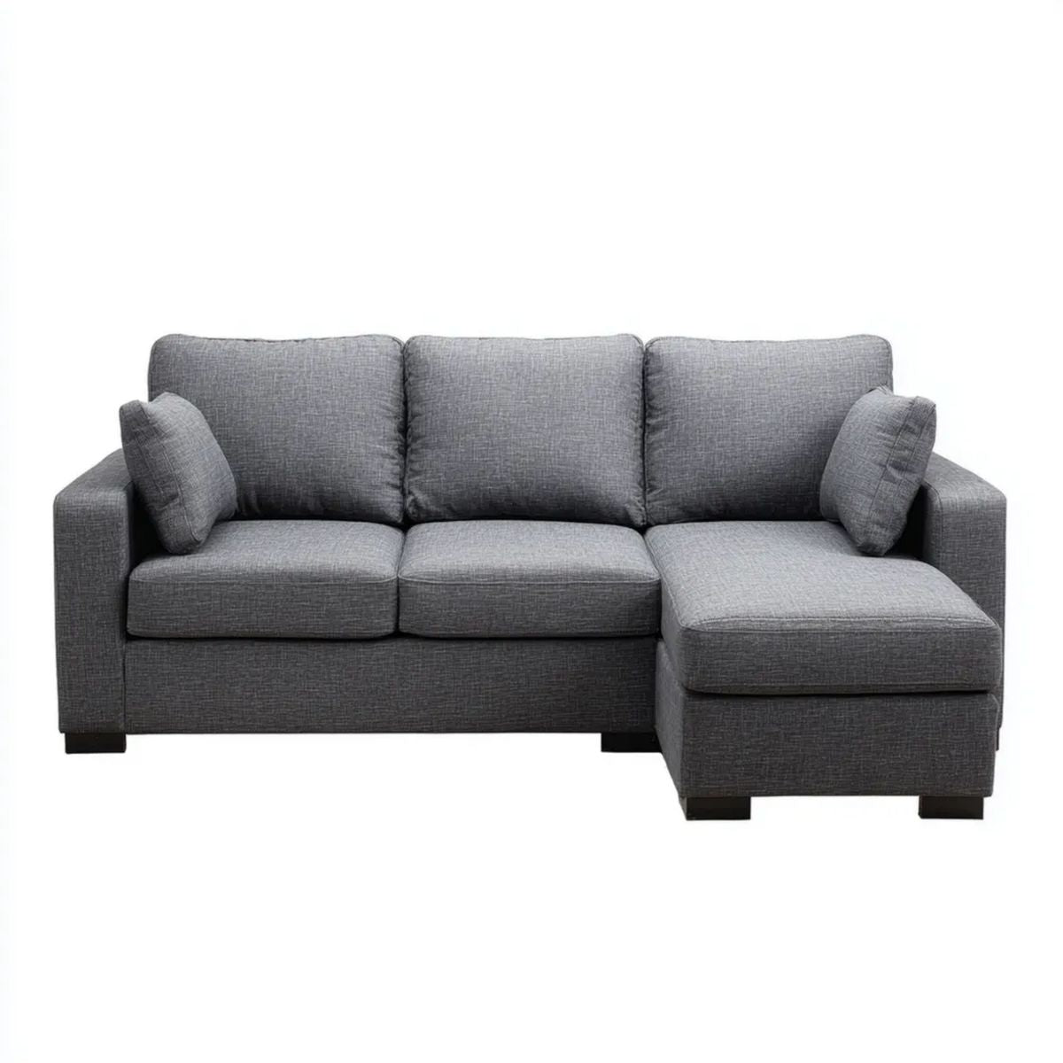 Prawostronna sofa narożna w kształcie L z szezlongiem, szara, tkanina, 230 x 150 x 85 cm