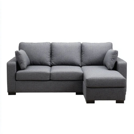 Prawostronna sofa narożna w kształcie L z szezlongiem, szara, tkanina, 230 x 150 x 85 cm