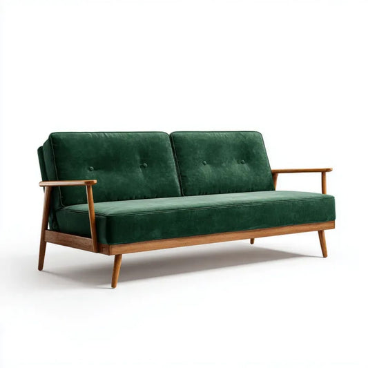 Dwuosobowa sofa aksamitna ciemnozielona z drewnianą ramą 140 x 78 x 82 cm