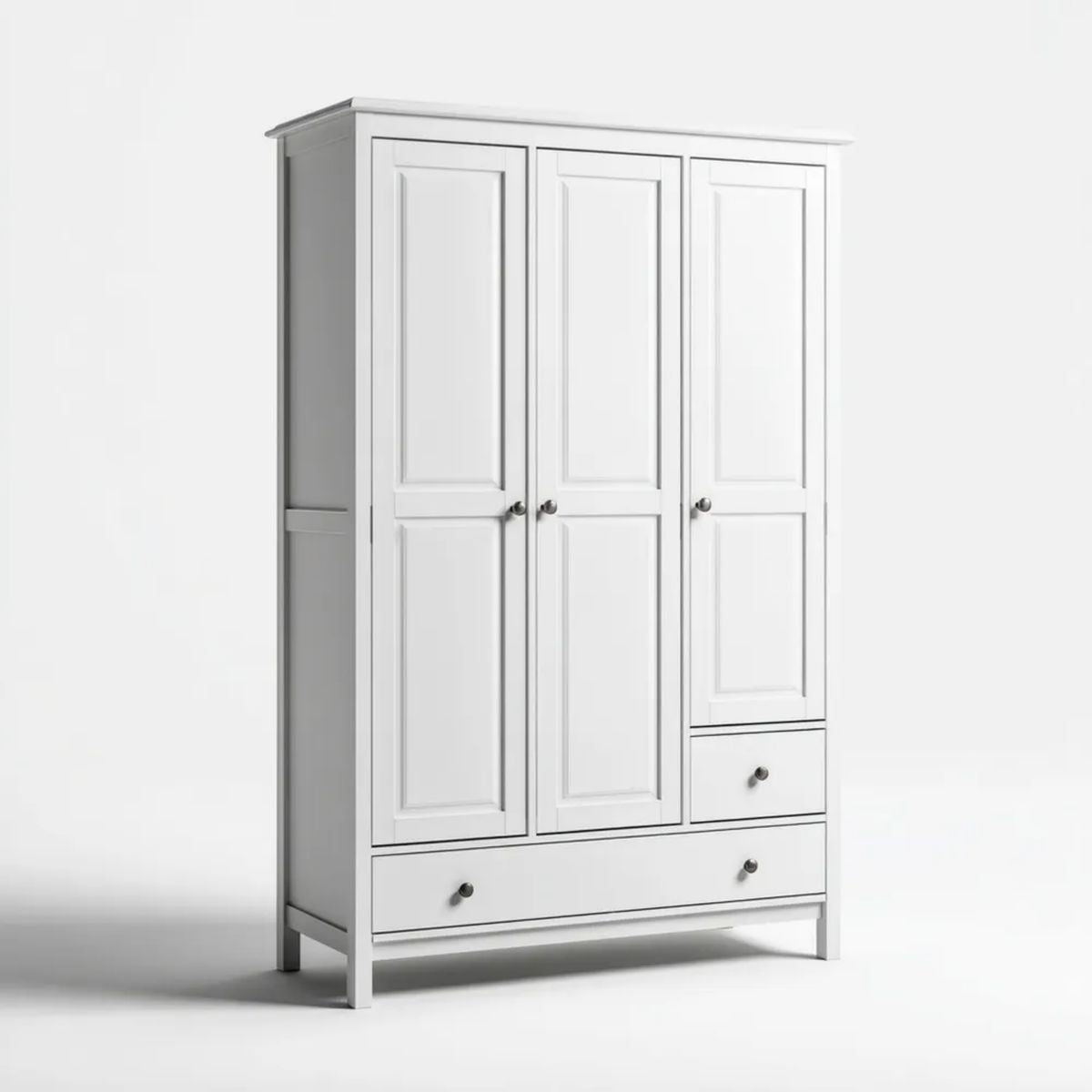 Biała szafa trzydrzwiowa z płyty MDF i płyty wiórowej 150 × 55 × 200 cm z 2 szufladami