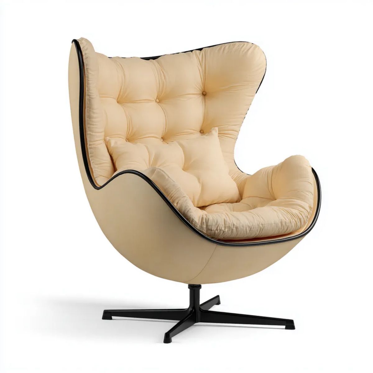 Beżowy fotel obrotowy typu egg ze skóry syntetycznej PU 86 x 79 x 107 cm
