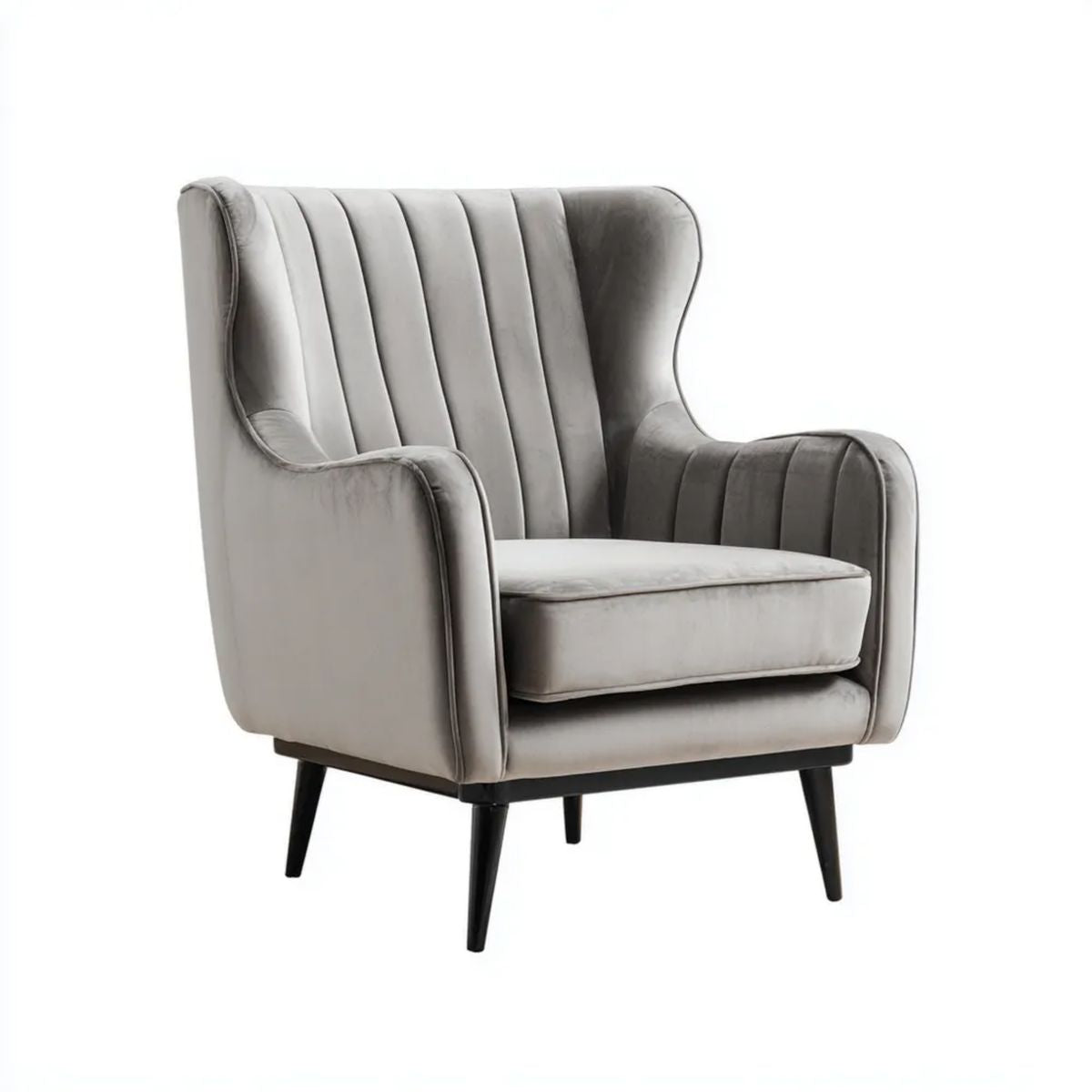 Fotel uszak szary z weluru poliestrowego, 80 x 85 x 100 cm
